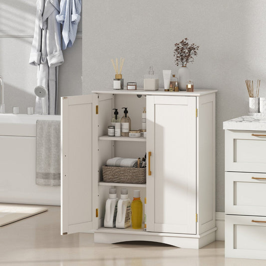 Bathroom Floor Storage Cabinet with 2 Doors and Adjustable Shelves-White
