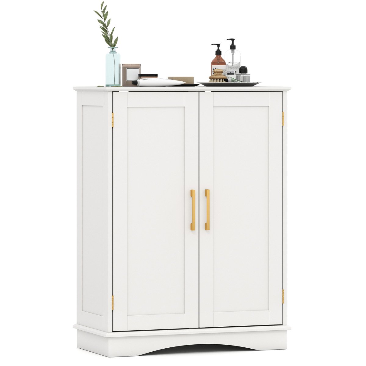 Bathroom Floor Storage Cabinet with 2 Doors and Adjustable Shelves-White