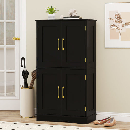 Bathroom Floor Storage Cabinet with 4 Doors and 2 Adjustable Shelves-Black