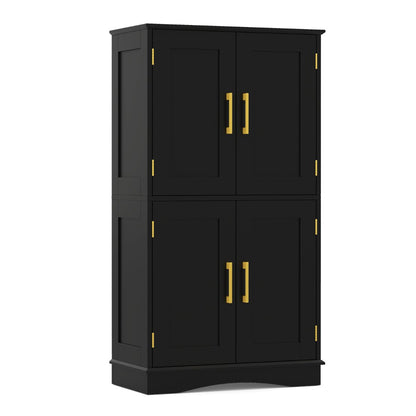 Bathroom Floor Storage Cabinet with 4 Doors and 2 Adjustable Shelves-Black