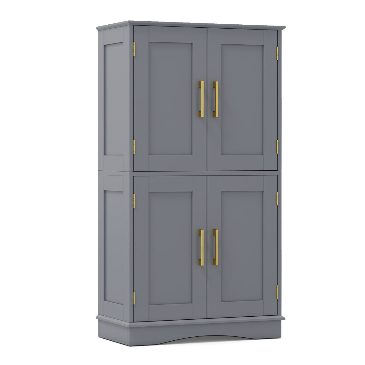 Bathroom Floor Storage Cabinet with 4 Doors and 2 Adjustable Shelves-Grey