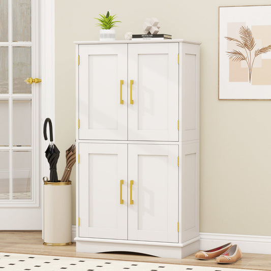 Bathroom Floor Storage Cabinet with 4 Doors and 2 Adjustable Shelves-White