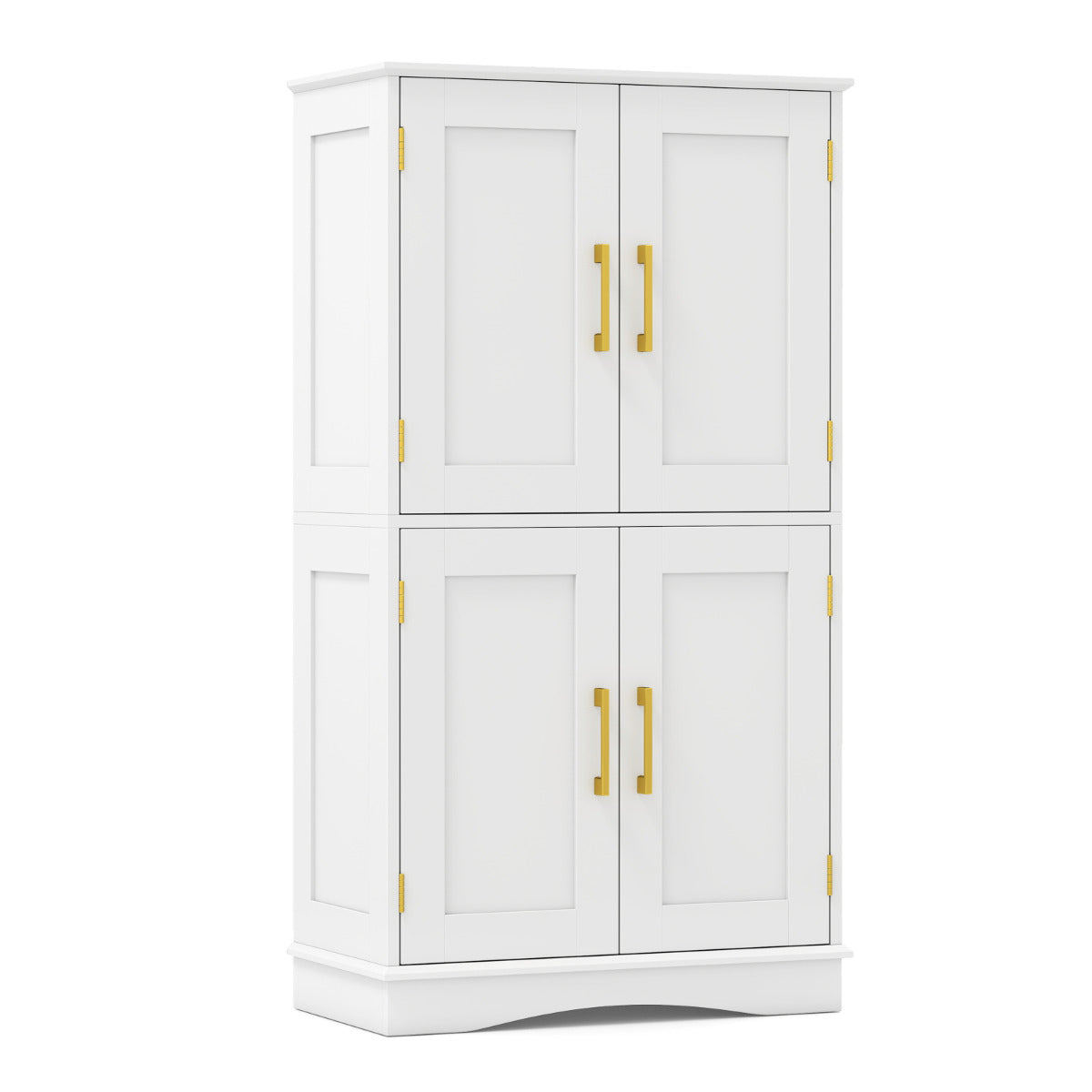Bathroom Floor Storage Cabinet with 4 Doors and 2 Adjustable Shelves-White