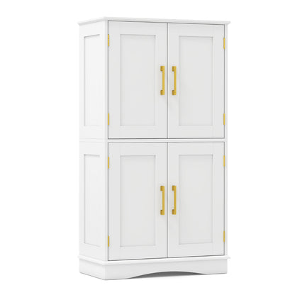Bathroom Floor Storage Cabinet with 4 Doors and 2 Adjustable Shelves-White