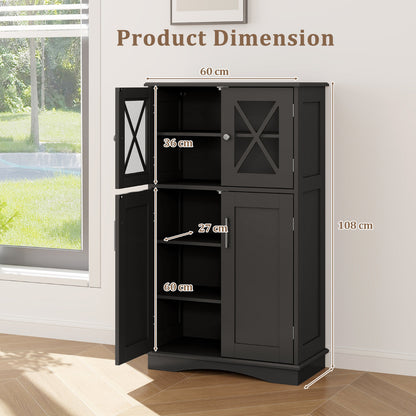 Bathroom Linen Storage Cabinet with Doors and Adjustable Shelves-Black