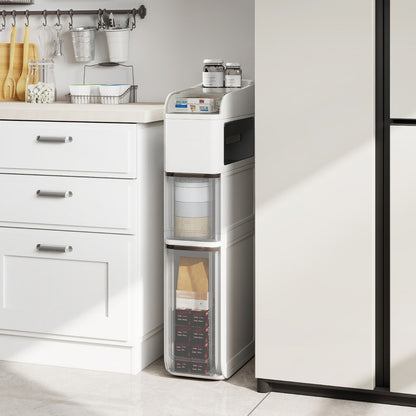 4-Tier Bathroom Storage Cabinet with 2 Drawers and Tissue Box-White