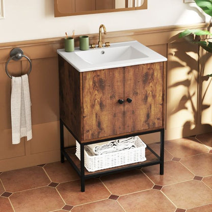 Bathroom Vanity Unit with Basin and Ceramic Sink-Brown