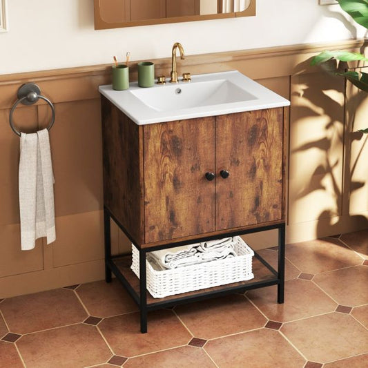 Bathroom Vanity Unit with Basin and Ceramic Sink-Brown