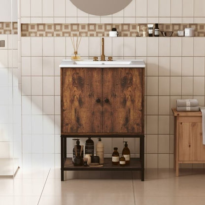 Bathroom Vanity Unit with Basin and Ceramic Sink-Brown