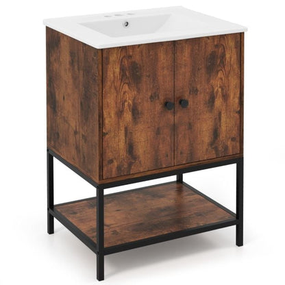 Bathroom Vanity Unit with Basin and Ceramic Sink-Brown