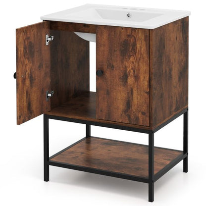 Bathroom Vanity Unit with Basin and Ceramic Sink-Brown