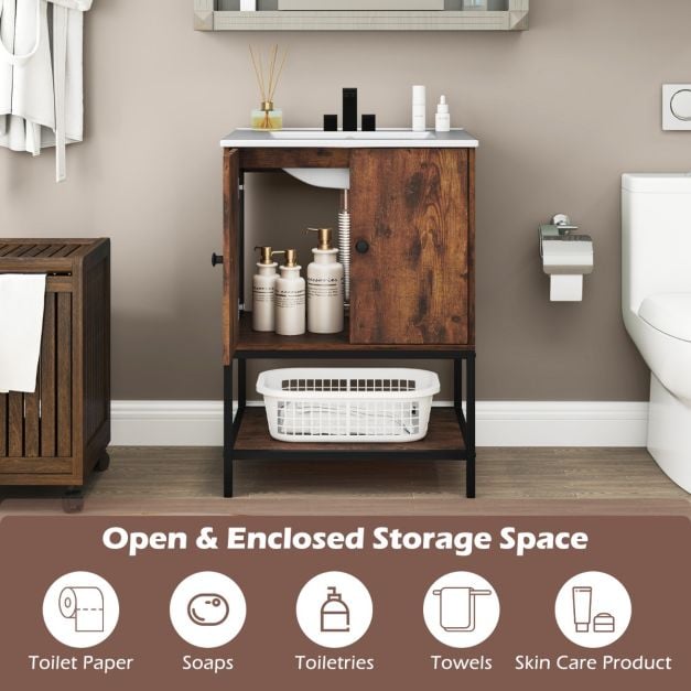 Bathroom Vanity Unit with Basin and Ceramic Sink-Brown