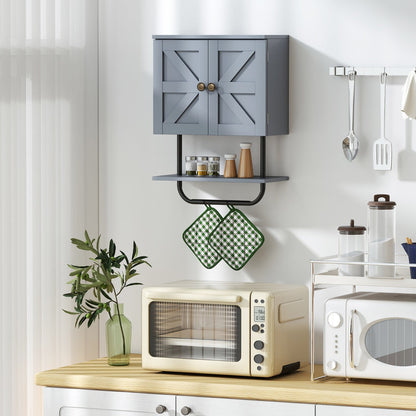 Bathroom Wall Cabinet with Double Door and Open Shelf and Towel Rack-Grey