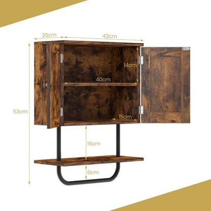 Bathroom Wall Cabinet with Double Doors &amp; Open Shelf &amp; Towel Rack-Brown
