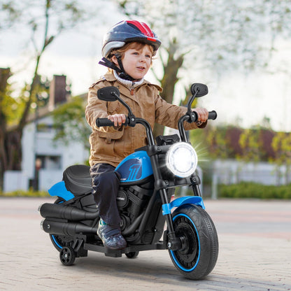 6V Kids Ride On Motorcycle with Training Wheels and Headlight for Toddlers-Navy