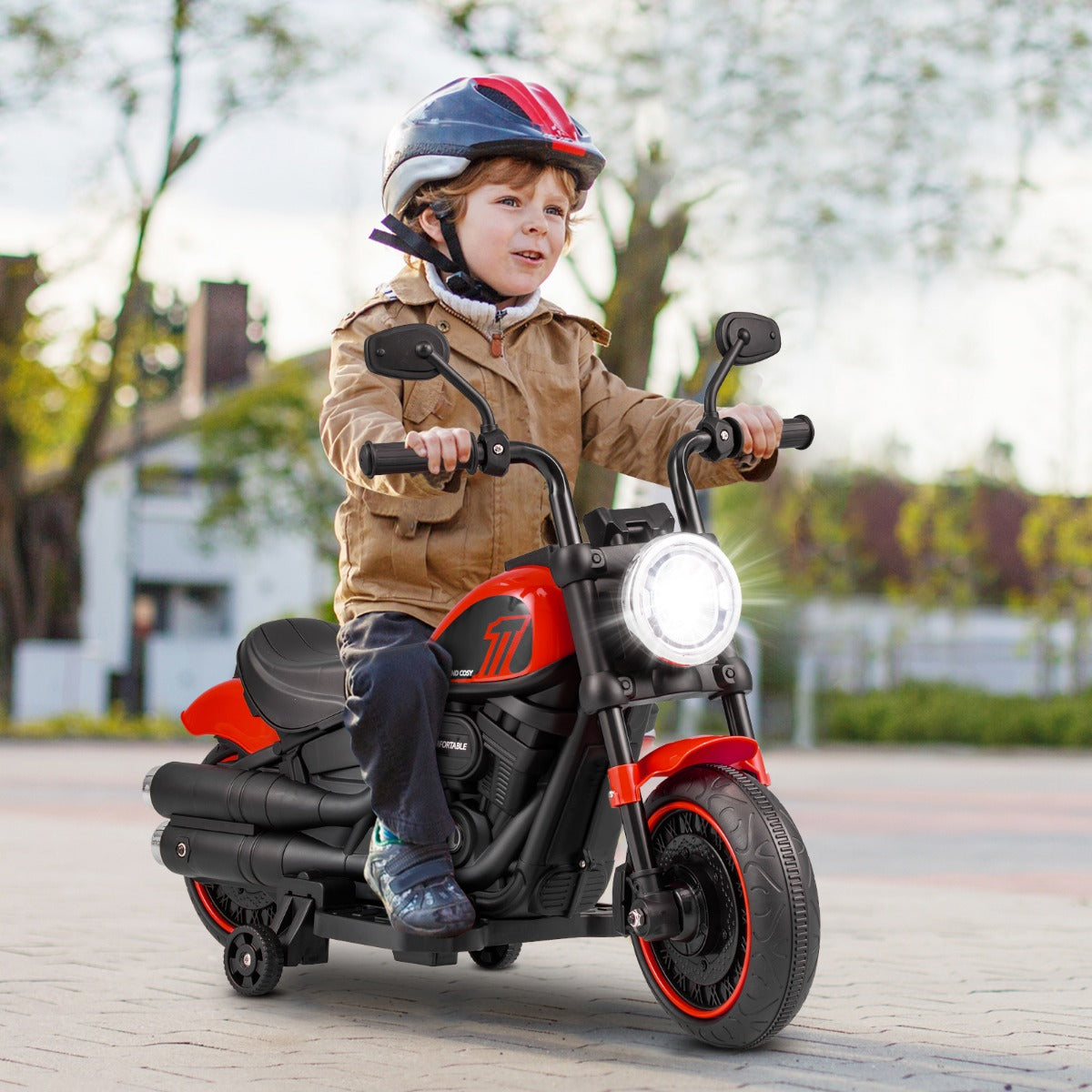 6V Kids Ride On Motorcycle with Training Wheels and Headlight for Toddlers-Red
