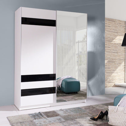 Belona 2-Door Sliding Wardrobe 150cm - White & Black Glass