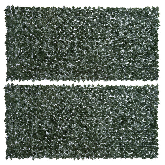 Outsunny 2-częściowy sztuczny żywopłot z liści Panel ogrodzenia prywatności do ogrodu, na zewnątrz, dekoracja wewnętrzna, ciemnozielony, 3M x 1,5M