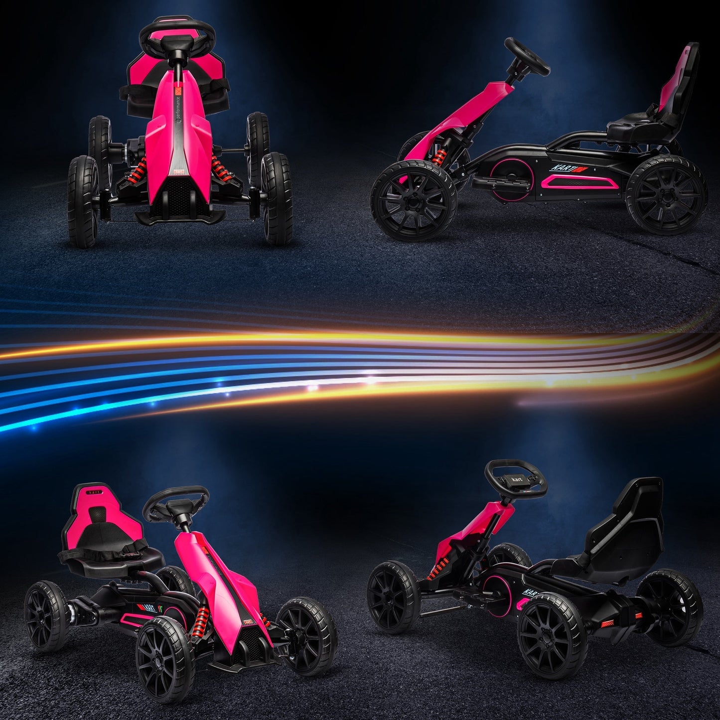 12V Electric Go Kart for Kids, Ride-On Racing Go Kart w/ Forward Reversing, Rechargeable Battery, 2 Speeds, for Kids Aged 3-8, Pink