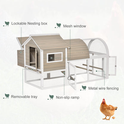 PawHut Wooden Chicken Coop Outdoor Hen House with Removable Tray Nesting Box Grey