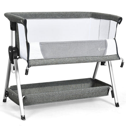 Portable Baby Crib with Adjustable Height and Wheels-Dark Grey