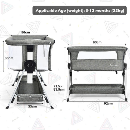 Portable Baby Crib with Adjustable Height and Wheels-Dark Grey