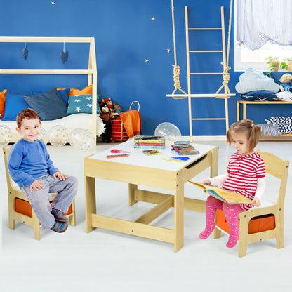 Children's Table and Chair Set with Storage Boxes-Beige