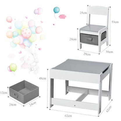Children's Table and Chair Set with Storage Boxes-Grey