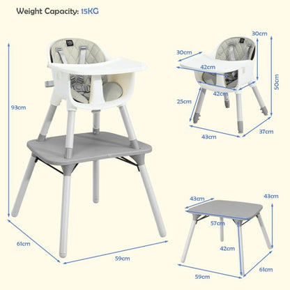 convertible Baby High Chair with 2-Position Removable Tray-Grey