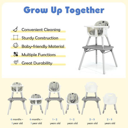 convertible Baby High Chair with 2-Position Removable Tray-Grey