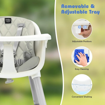 convertible Baby High Chair with 2-Position Removable Tray-Grey