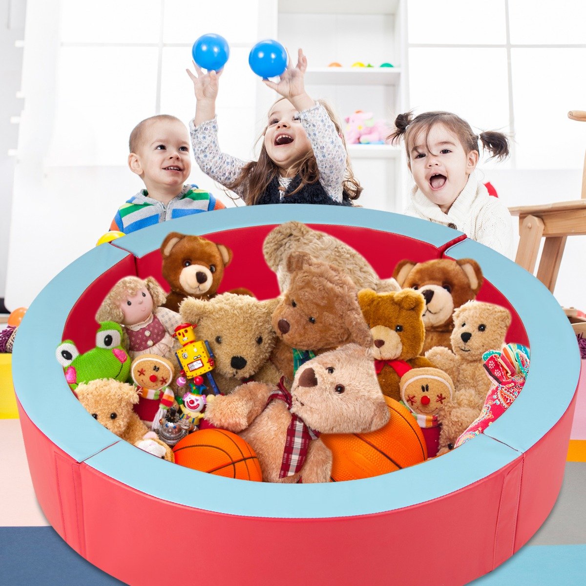 Foam Ball Pit with 50 Colorful Balls-Red