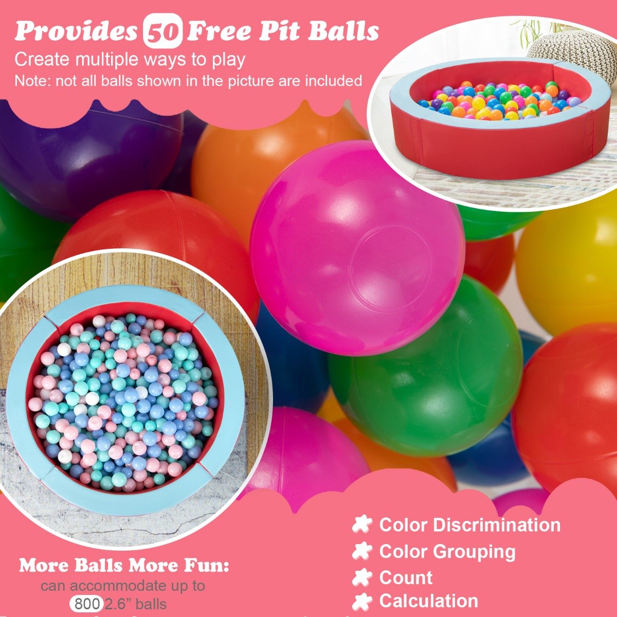 Foam Ball Pit with 50 Colorful Balls-Red