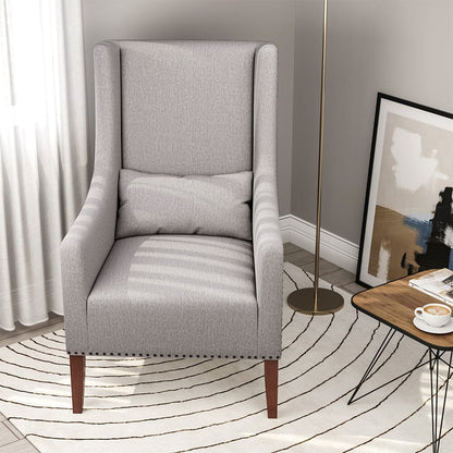 Grey Burlap High Back Studded Armchair with Cushion