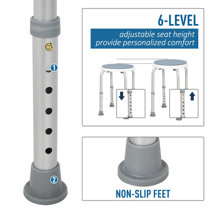 HOMCOM 360 Swivel Shower Chair, Height Adjustable Aluminium Shower Stool with Non-Slip Feet for Disabled, Elderly, Light Blue