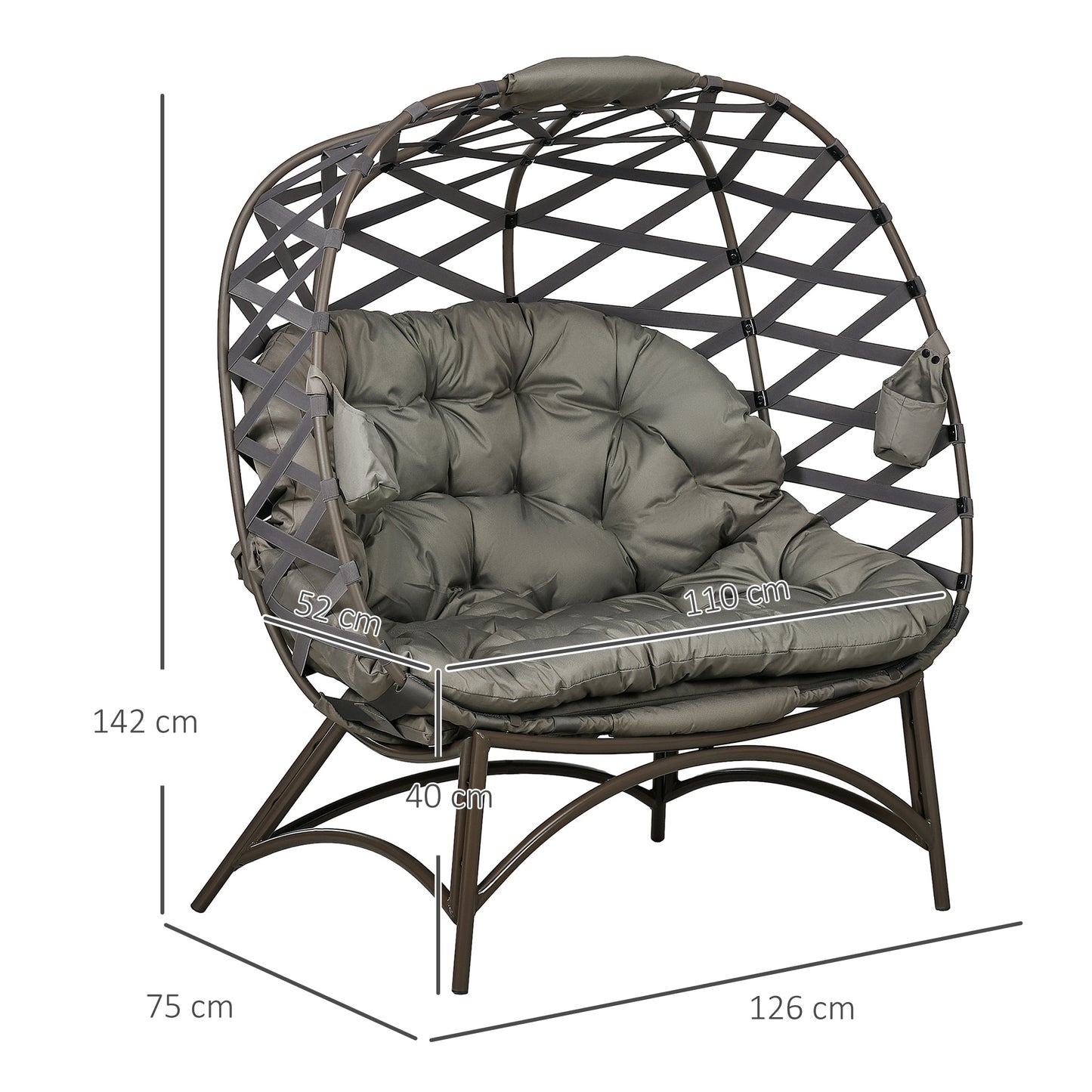 Fotel ogrodowy Outsunny 2-osobowy Egg Chair Outdoor, składany, pleciony, z poduszką i kieszeniami na kubki – piaskowo-brązowy