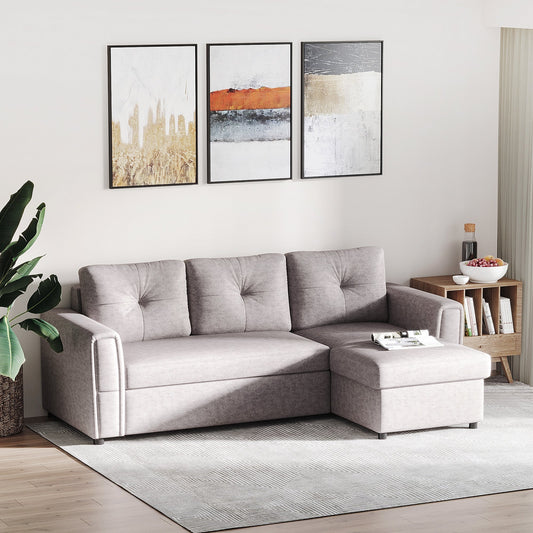 HOMCOM 3 Seater Sofa Bed, Pull Out Sofa Bed with Storage for Living Room, Light Grey