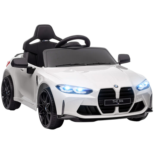 AIYAPLAY 12V BMW Licensed Kids Car, with Easy Transport, Remote Control, Suspension, Music, Horn, LED Lights, White