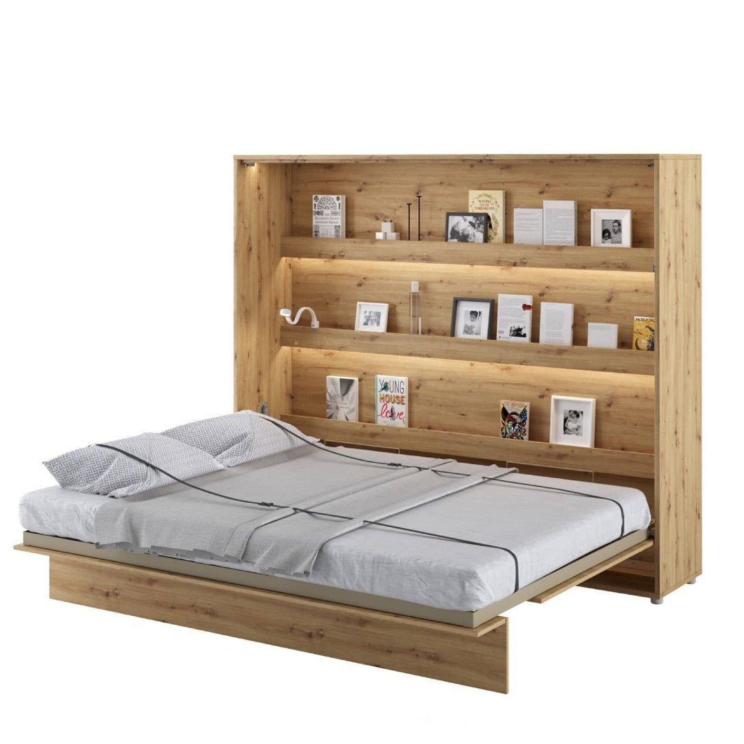 BC-14 Horizontal Wall Bed Concept 160cm With Storage Cabinet - Furniture Gold