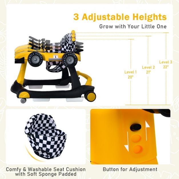 4-in-1 Baby Push Walker with Adjustable Height and Speed-Yellow