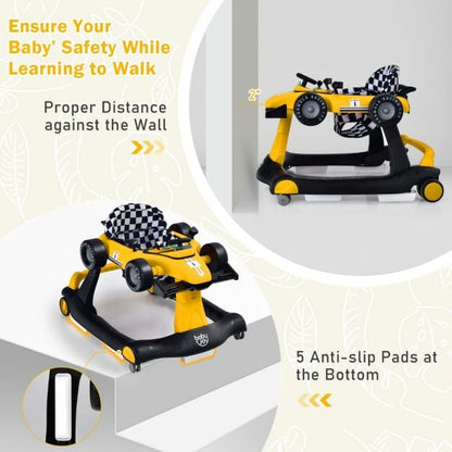 4-in-1 Baby Push Walker with Adjustable Height and Speed-Yellow