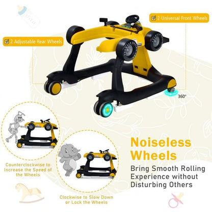 4-in-1 Baby Push Walker with Adjustable Height and Speed-Yellow