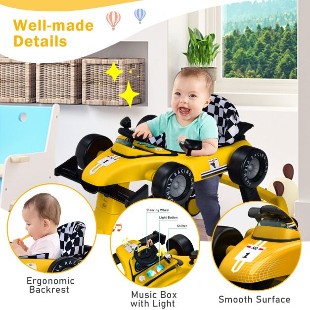 4-in-1 Baby Push Walker with Adjustable Height and Speed-Yellow
