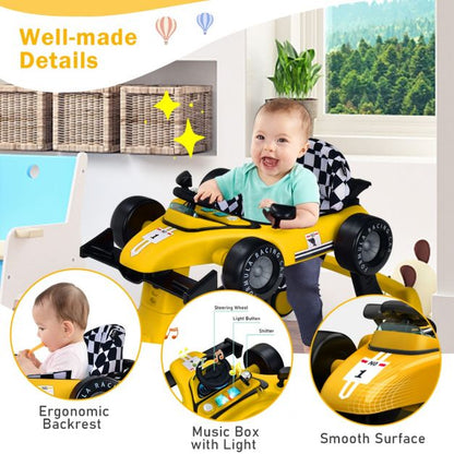 4-in-1 Baby Push Walker with Adjustable Height and Speed-Yellow