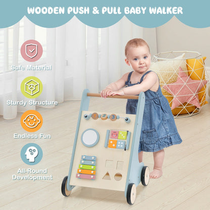 Toddler Push Walker with Xylophone and Flip Blocks-Blue