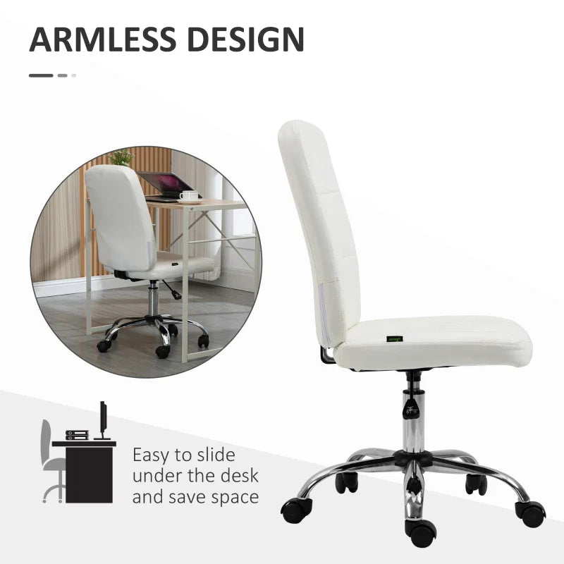 Vinsetto Armless Faux Leather Office Chair - White