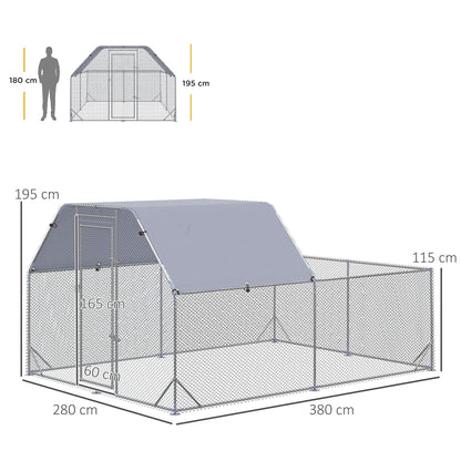 PawHut Walk In Chicken Run Kurnik z dachem na zewnątrz dla 10-12 kurczaków, kurnik, kaczka, 2,8 x 3,8 x 2 m