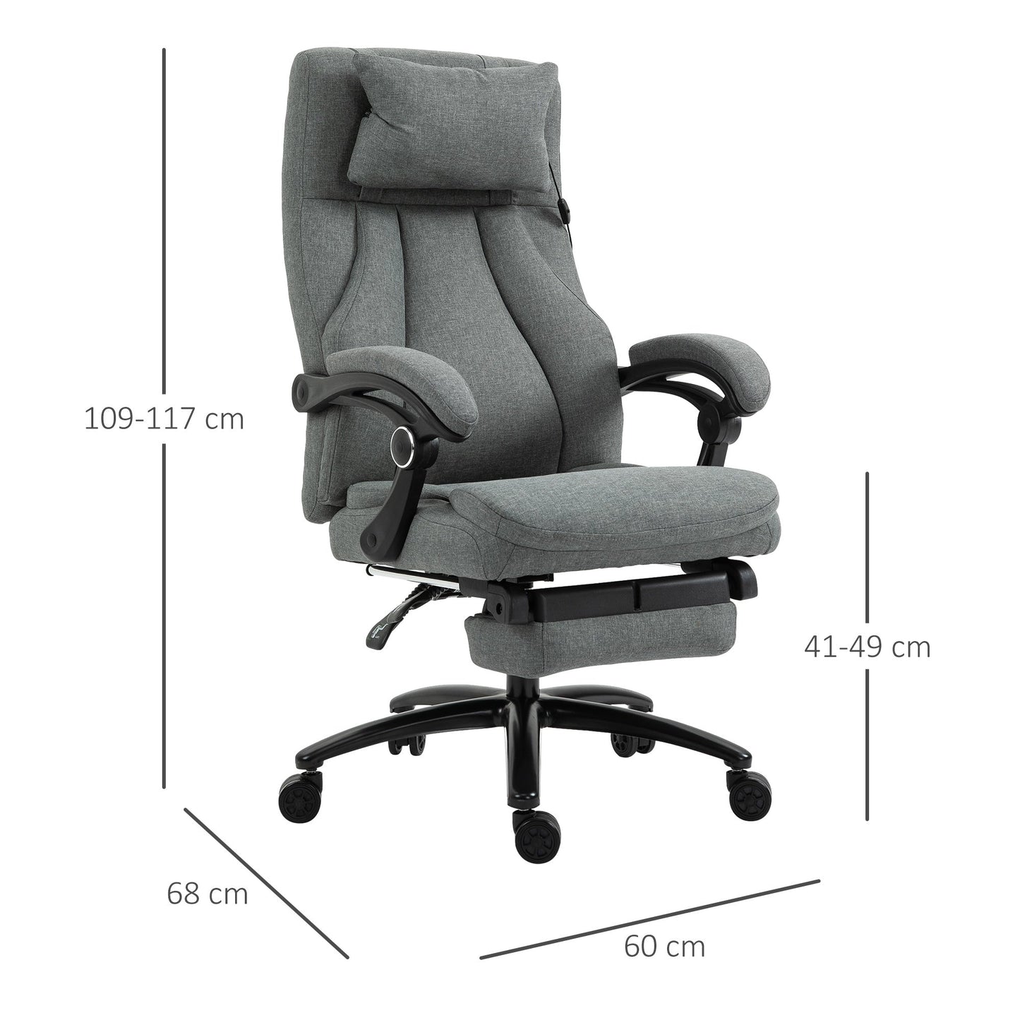 Vinsetto Office Chair 2-Point Removable Vibration Massage Pillow Executive Ergonomic USB Power Adjustable Height 360° Swivel - Grey