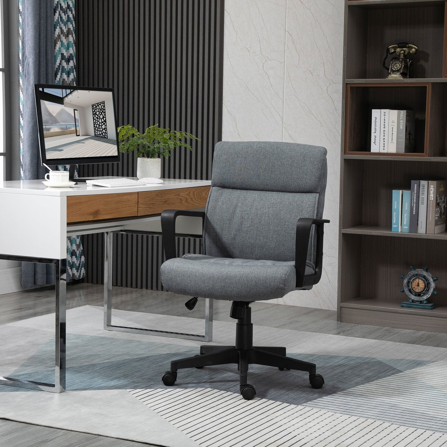 Vinsetto Linen Fabric Office Chair PC Task Chair w/ 360° Swivel Wheels & Ergonomic Line