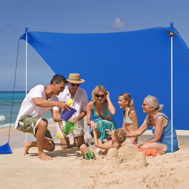 Beach Tent Sun Shelter with 4 Sandbags and UPF 50+ Protection-Blue